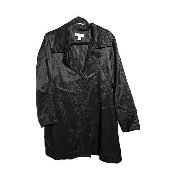 Christopher & Banks Black Embroidered Floral Beaded Snap Jacket Womans Sz Large - Picture 1 of 9